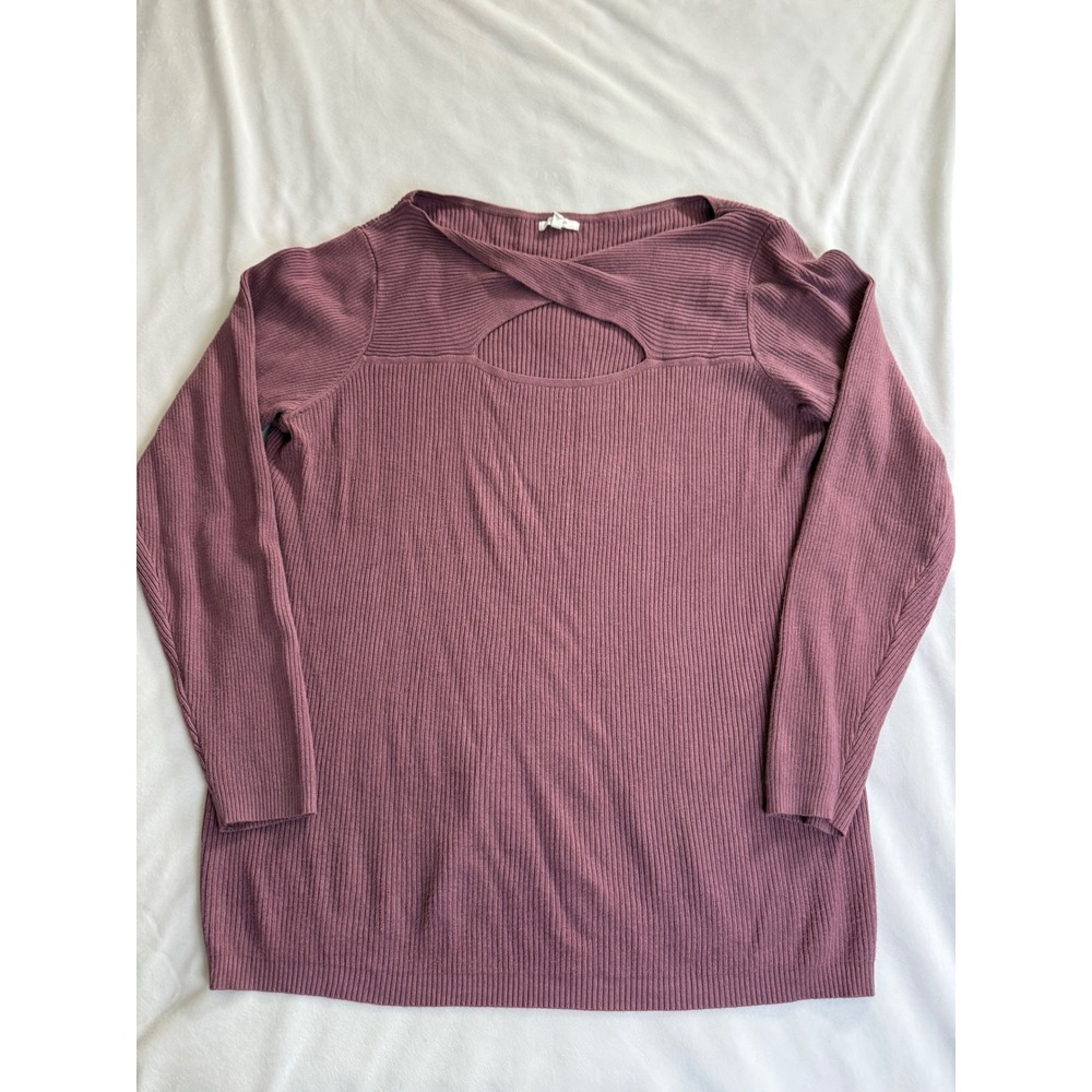 Maurices Plum Mauve Ribbed Knit Crisscross Cutout Neckline Sweater XL